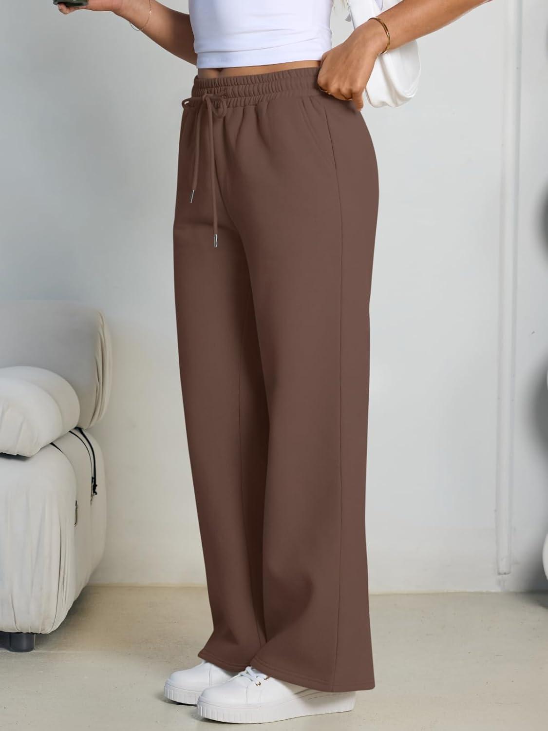 imageTrendy Queen Womens Wide Leg Fleece Lined Sweatpants Winter Baggy Lounge Travel Pants Fashion Outfits 2025 Joggers ClothesChocolate