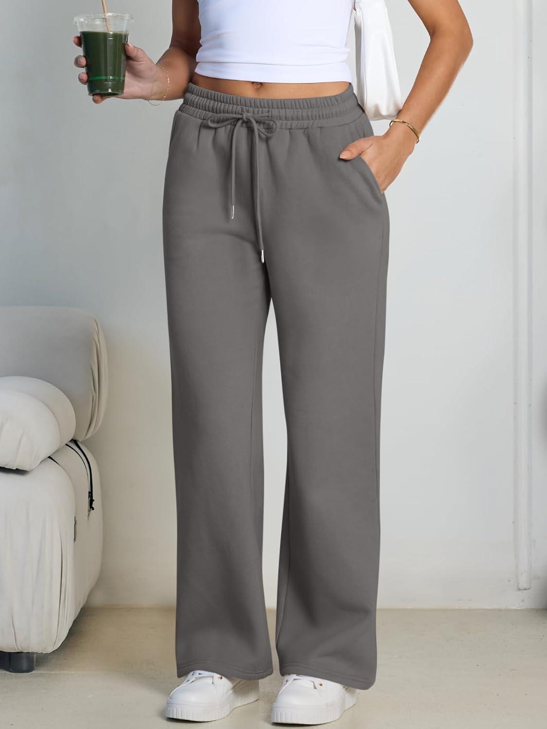 imageTrendy Queen Womens Wide Leg Fleece Lined Sweatpants Winter Baggy Lounge Travel Pants Fashion Outfits 2025 Joggers ClothesDarkgrey