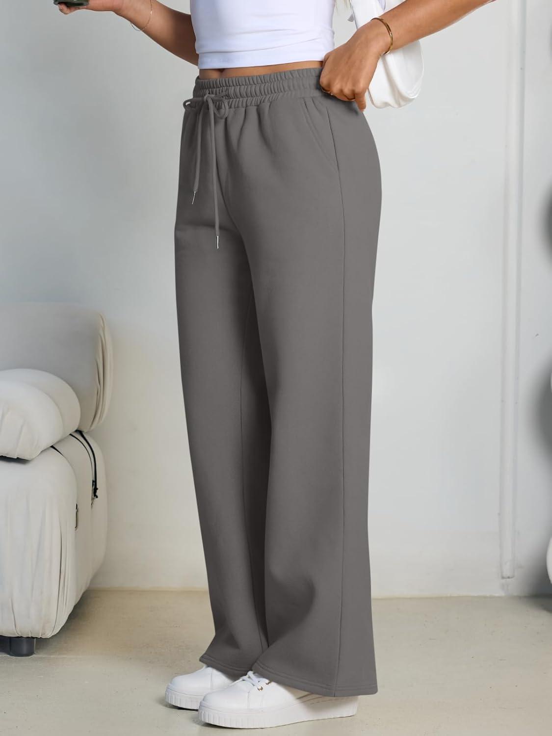 imageTrendy Queen Womens Wide Leg Fleece Lined Sweatpants Winter Baggy Lounge Travel Pants Fashion Outfits 2025 Joggers ClothesDarkgrey
