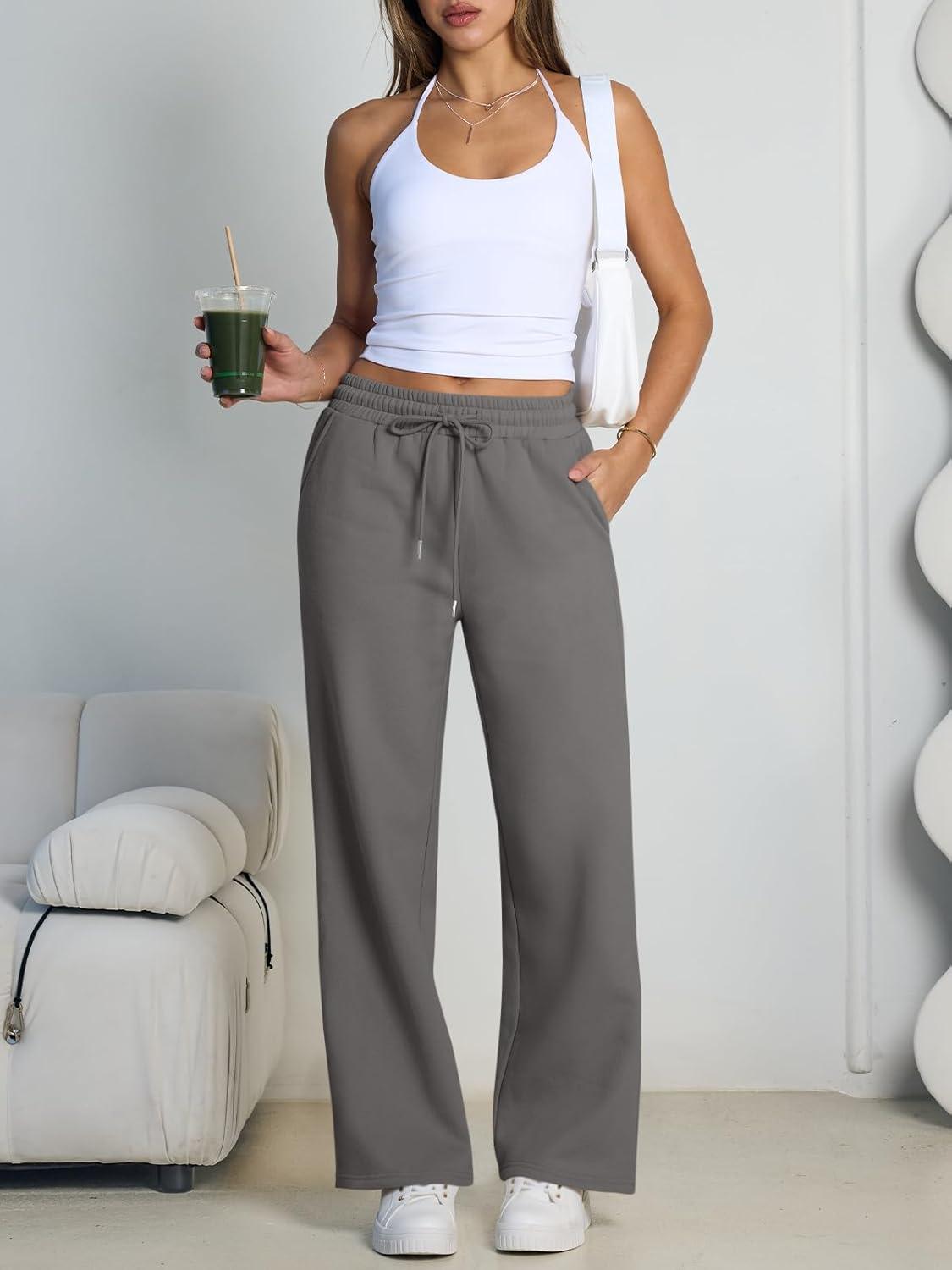 imageTrendy Queen Womens Wide Leg Fleece Lined Sweatpants Winter Baggy Lounge Travel Pants Fashion Outfits 2025 Joggers ClothesDarkgrey