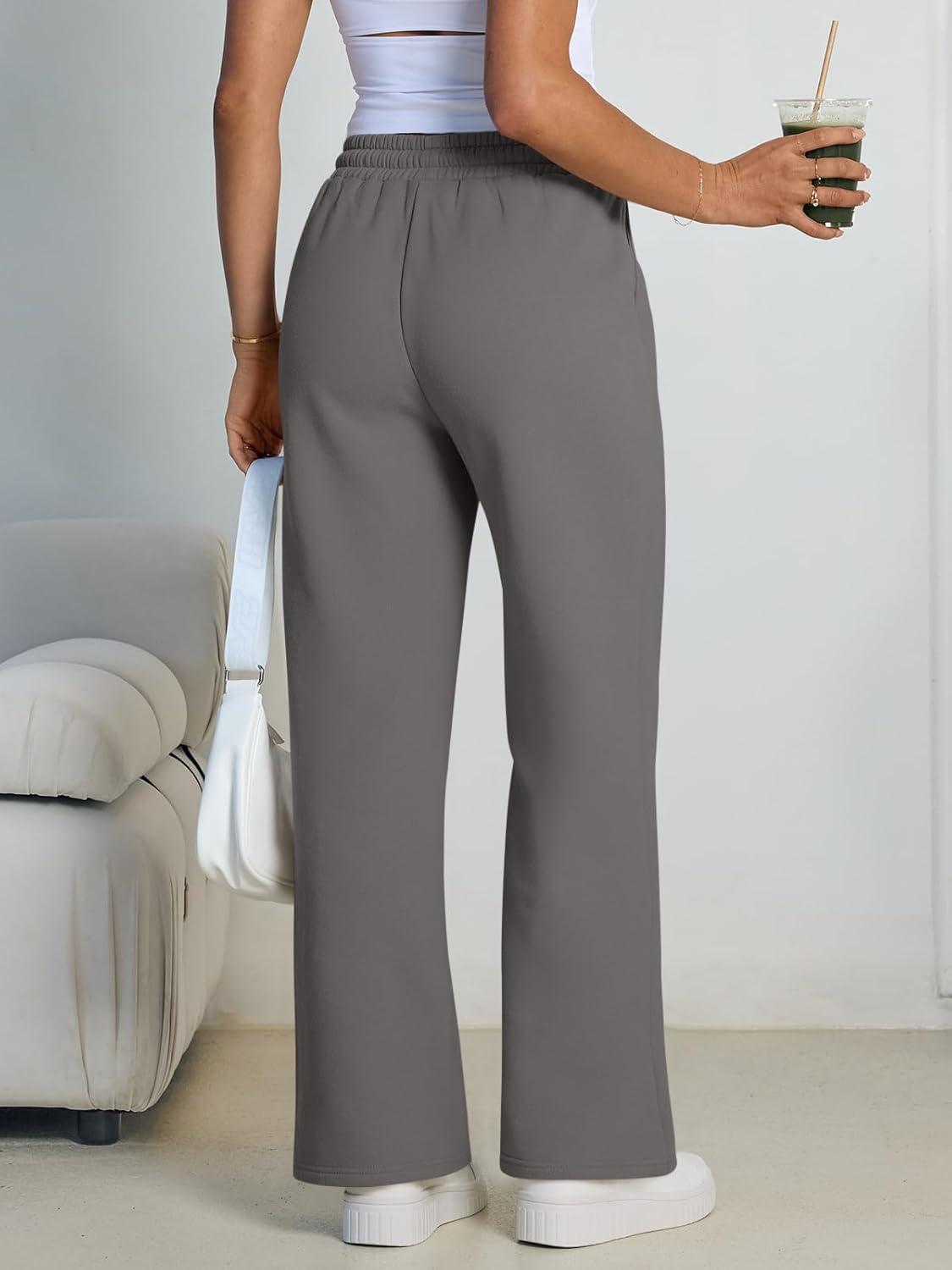 imageTrendy Queen Womens Wide Leg Fleece Lined Sweatpants Winter Baggy Lounge Travel Pants Fashion Outfits 2025 Joggers ClothesDarkgrey