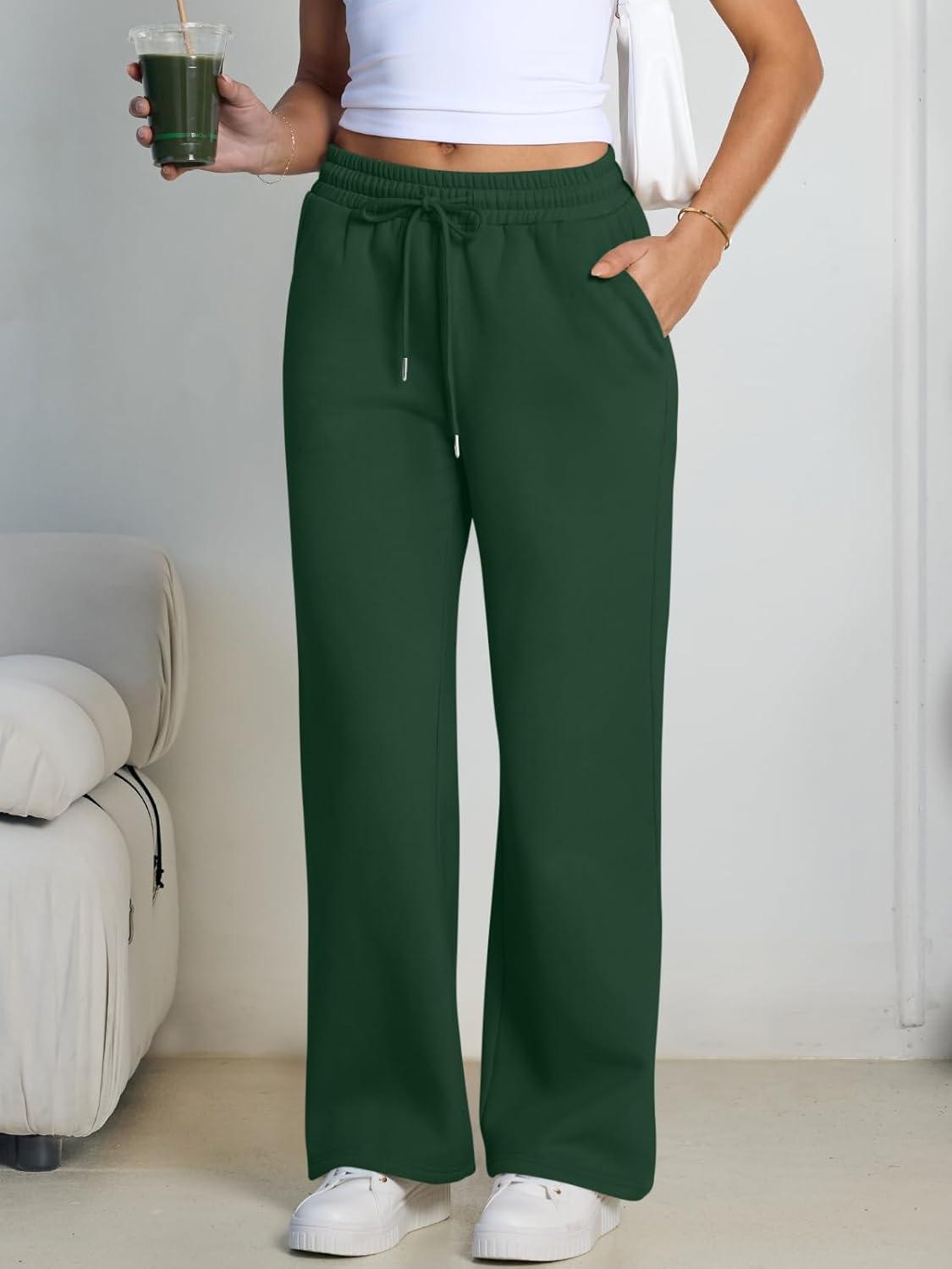 imageTrendy Queen Womens Wide Leg Fleece Lined Sweatpants Winter Baggy Lounge Travel Pants Fashion Outfits 2025 Joggers ClothesGreen