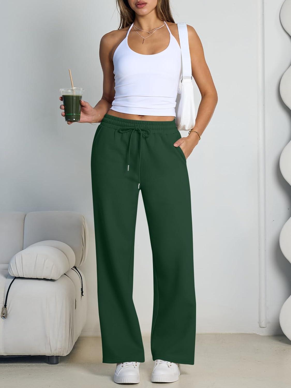 imageTrendy Queen Womens Wide Leg Fleece Lined Sweatpants Winter Baggy Lounge Travel Pants Fashion Outfits 2025 Joggers ClothesGreen