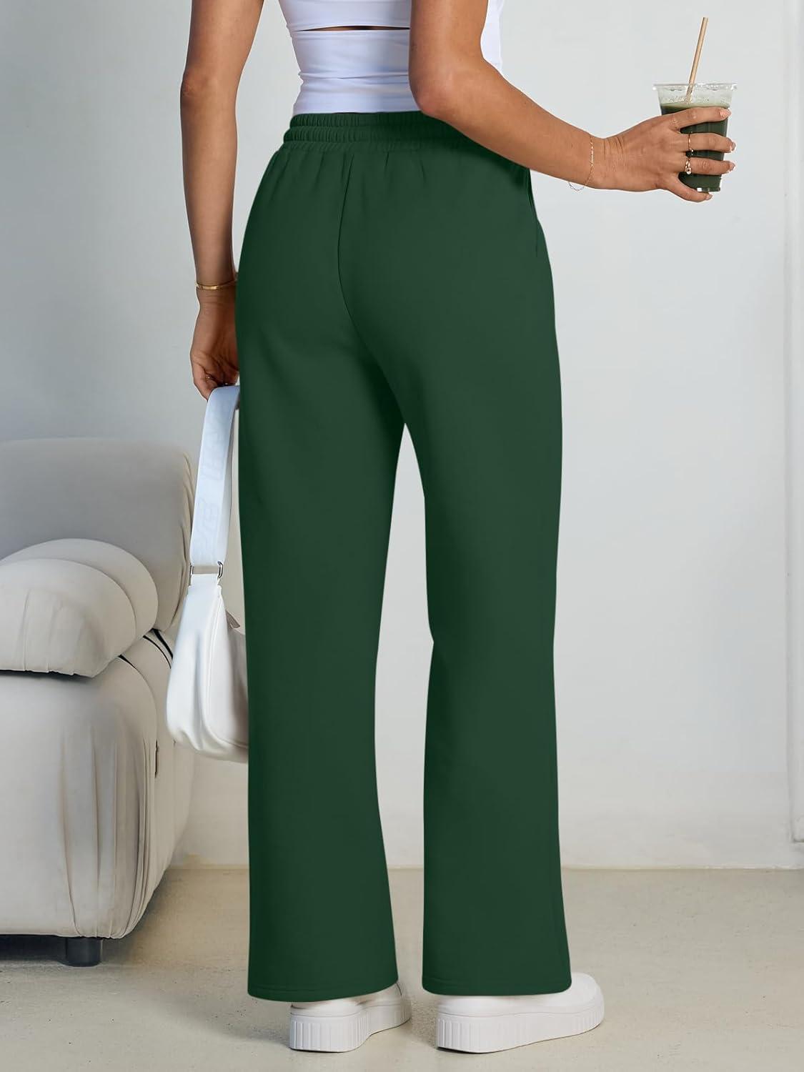 imageTrendy Queen Womens Wide Leg Fleece Lined Sweatpants Winter Baggy Lounge Travel Pants Fashion Outfits 2025 Joggers ClothesGreen