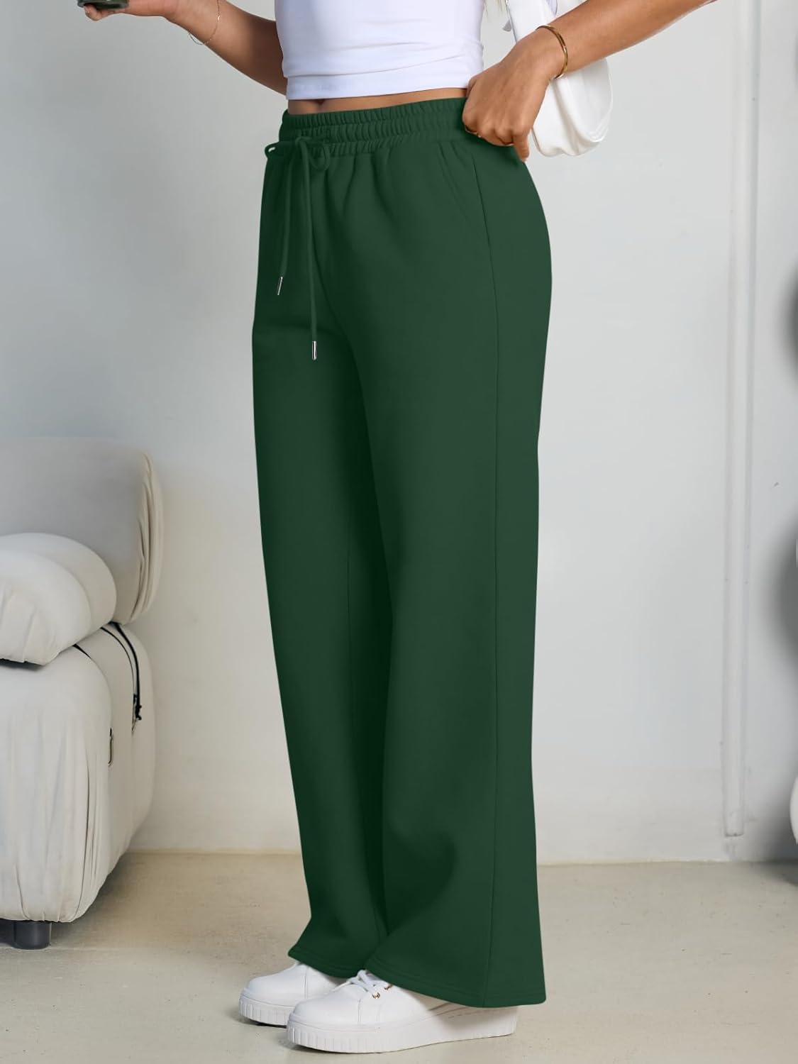 imageTrendy Queen Womens Wide Leg Fleece Lined Sweatpants Winter Baggy Lounge Travel Pants Fashion Outfits 2025 Joggers ClothesGreen