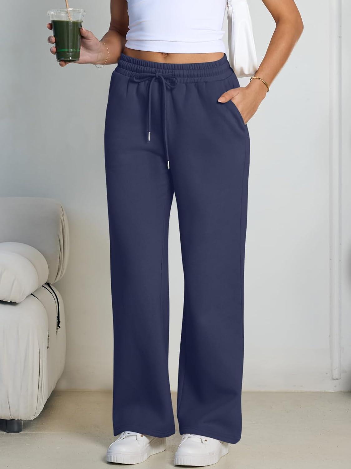 imageTrendy Queen Womens Wide Leg Fleece Lined Sweatpants Winter Baggy Lounge Travel Pants Fashion Outfits 2025 Joggers ClothesNavy