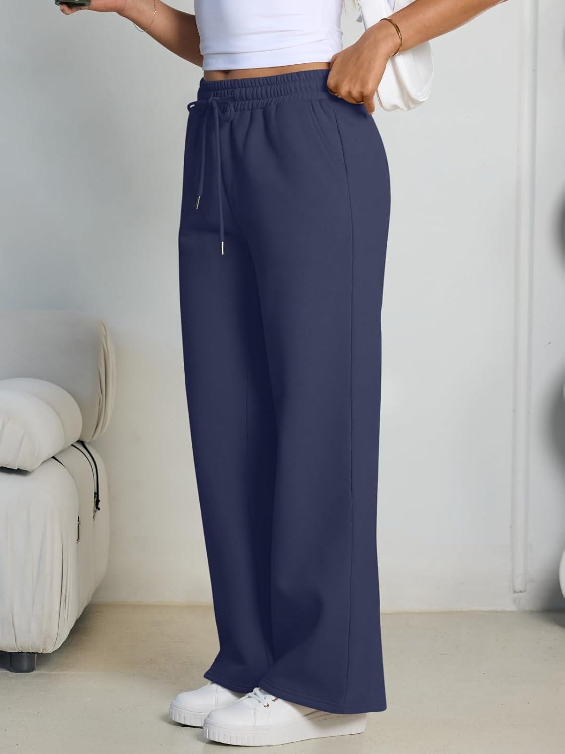 imageTrendy Queen Womens Wide Leg Fleece Lined Sweatpants Winter Baggy Lounge Travel Pants Fashion Outfits 2025 Joggers ClothesNavy