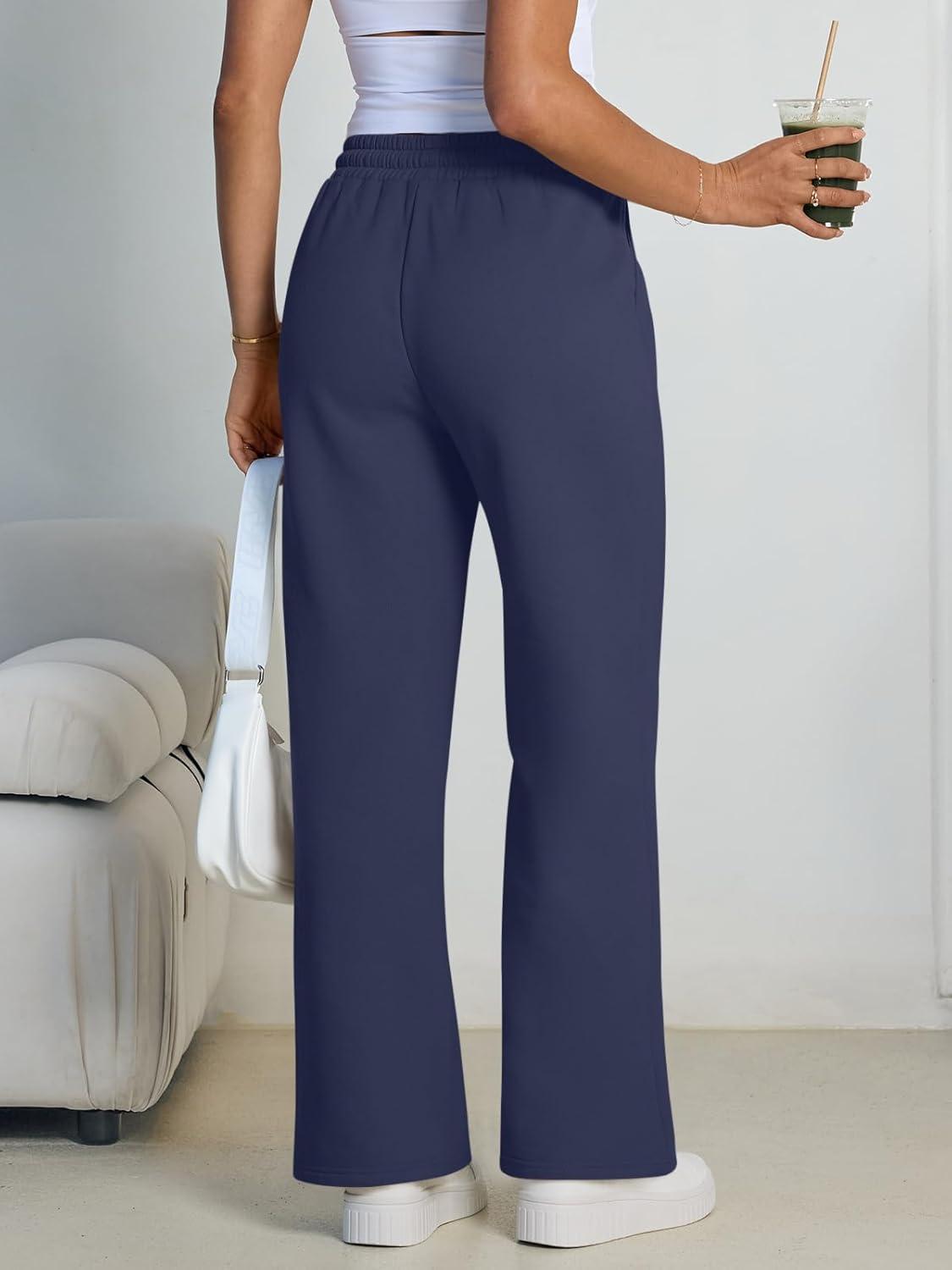 imageTrendy Queen Womens Wide Leg Fleece Lined Sweatpants Winter Baggy Lounge Travel Pants Fashion Outfits 2025 Joggers ClothesNavy