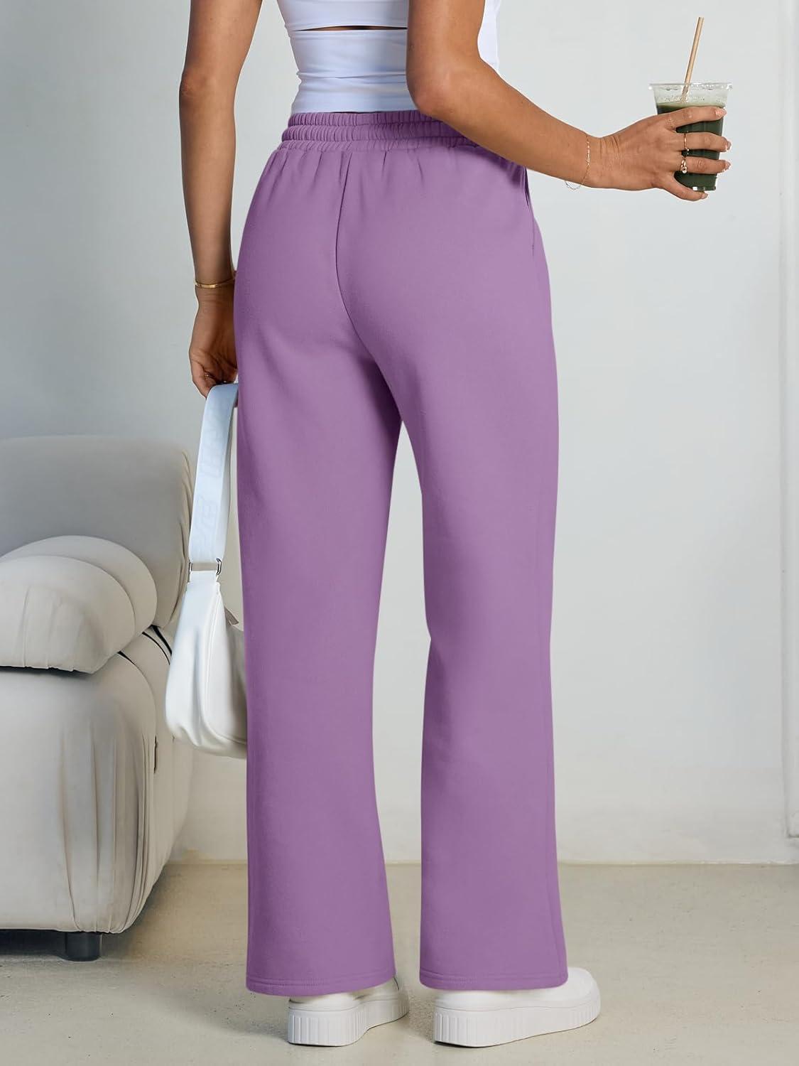imageTrendy Queen Womens Wide Leg Fleece Lined Sweatpants Winter Baggy Lounge Travel Pants Fashion Outfits 2025 Joggers ClothesPurple