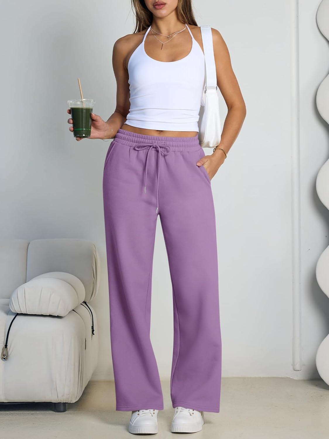 imageTrendy Queen Womens Wide Leg Fleece Lined Sweatpants Winter Baggy Lounge Travel Pants Fashion Outfits 2025 Joggers ClothesPurple