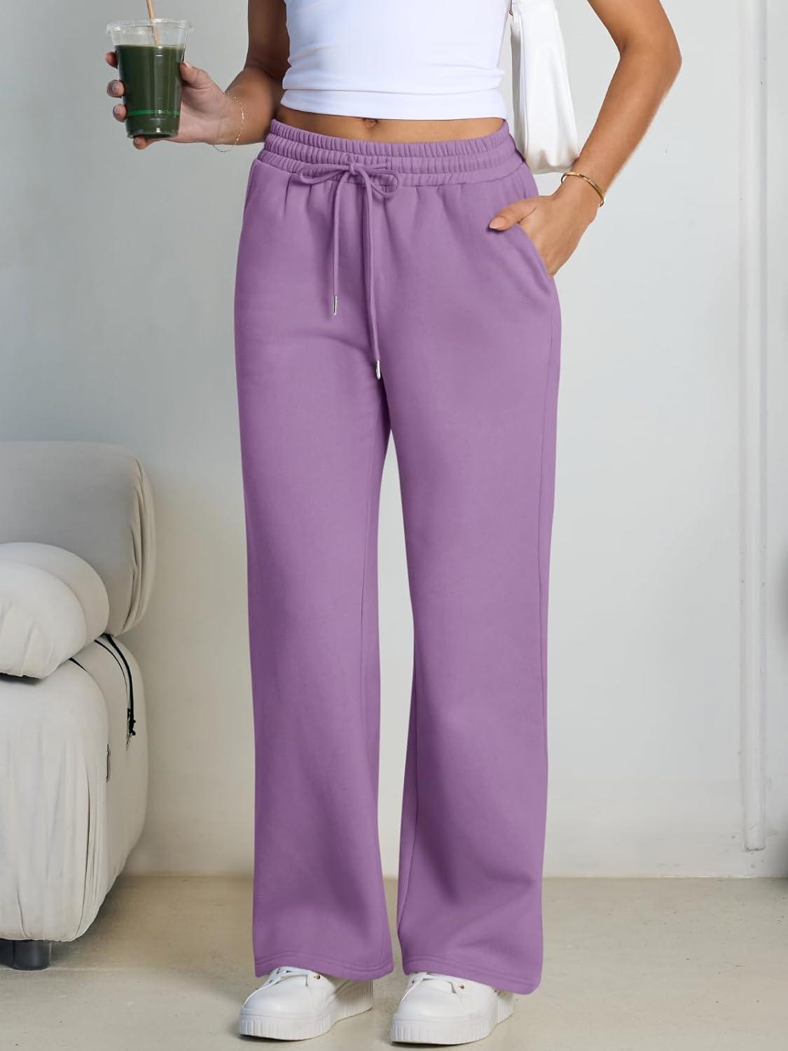 imageTrendy Queen Womens Wide Leg Fleece Lined Sweatpants Winter Baggy Lounge Travel Pants Fashion Outfits 2025 Joggers ClothesPurple