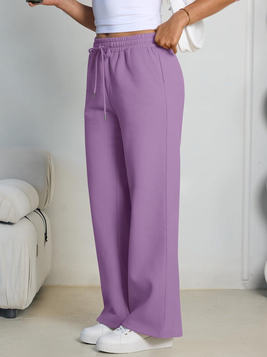 imageTrendy Queen Womens Wide Leg Fleece Lined Sweatpants Winter Baggy Lounge Travel Pants Fashion Outfits 2025 Joggers ClothesPurple