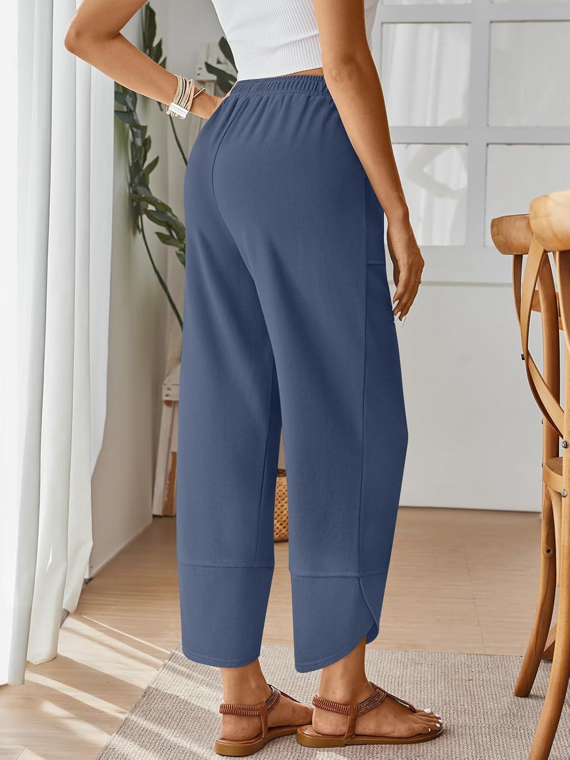 imageTrendy Queen Womens Wide Leg Pants Boho Summer Capri Palazzo Harem Casual Barrel Sweatpants Baggy Slacks with PocketsGreyblue