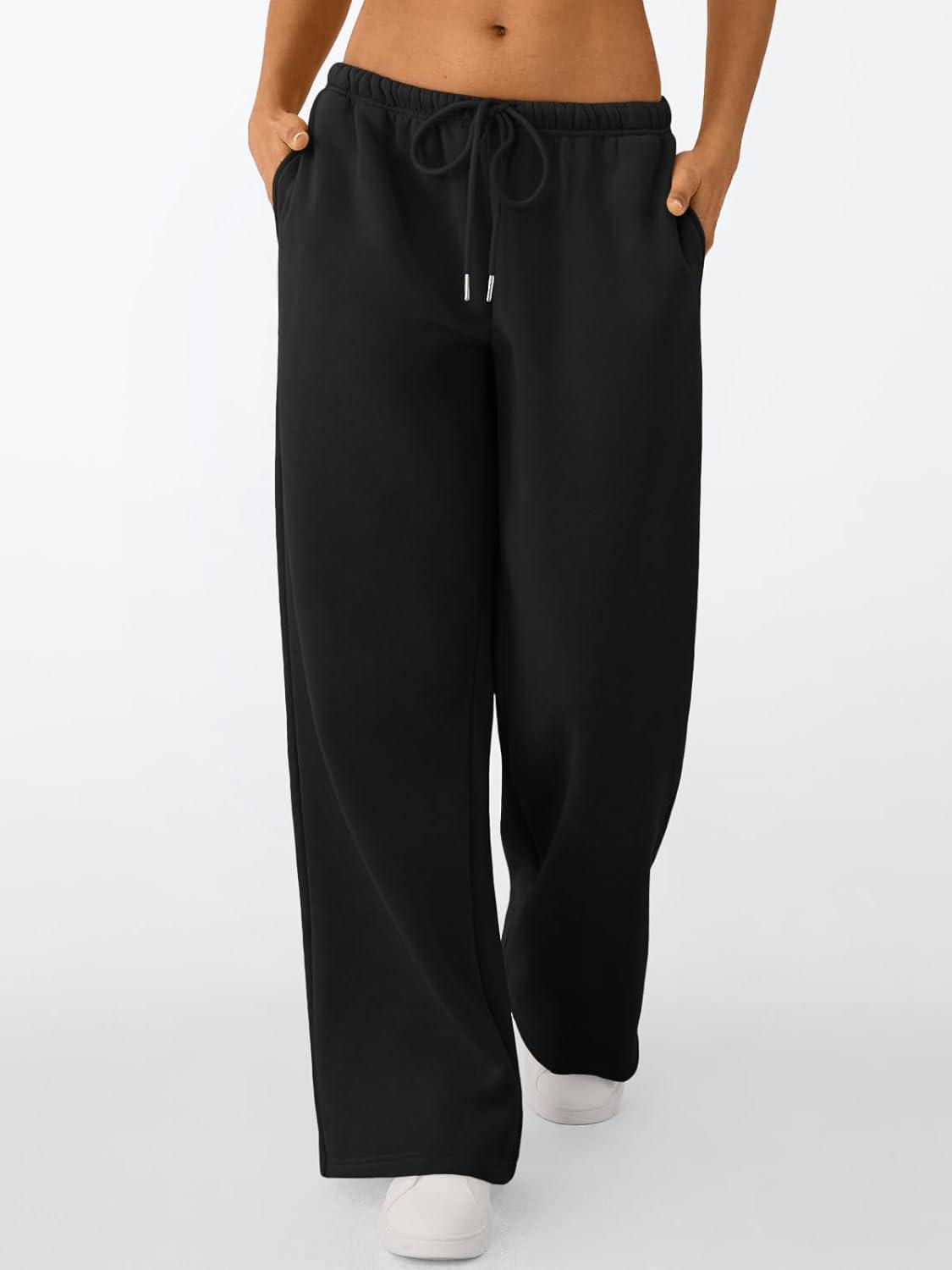 imageTrendy Queen Womens Wide Leg Sweatpants Baggy Drawstring Low Rise Lounge Pants 2025 Fall Joggers with PocketsBlack