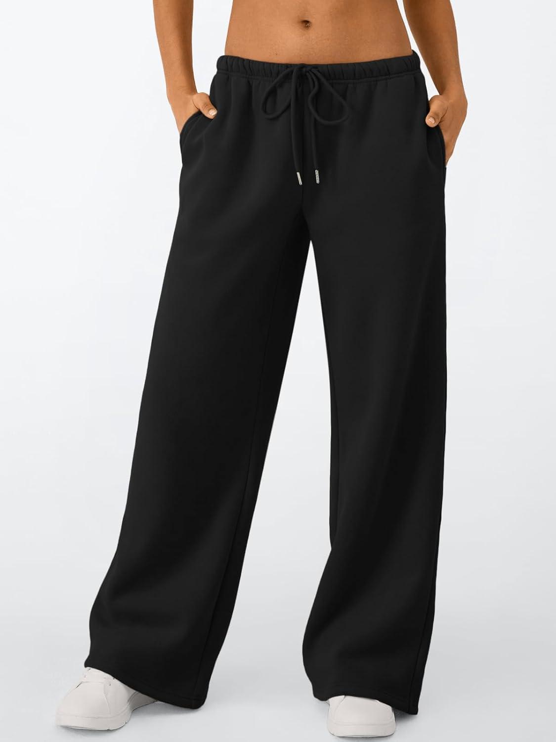 imageTrendy Queen Womens Wide Leg Sweatpants Baggy Drawstring Low Rise Lounge Pants 2025 Fall Joggers with PocketsBlack