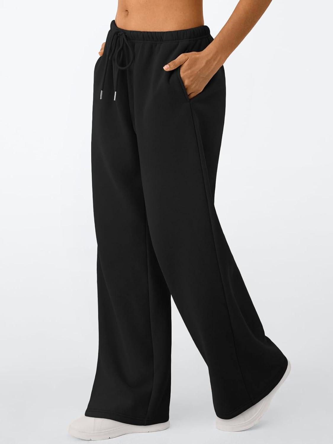 imageTrendy Queen Womens Wide Leg Sweatpants Baggy Drawstring Low Rise Lounge Pants 2025 Fall Joggers with PocketsBlack