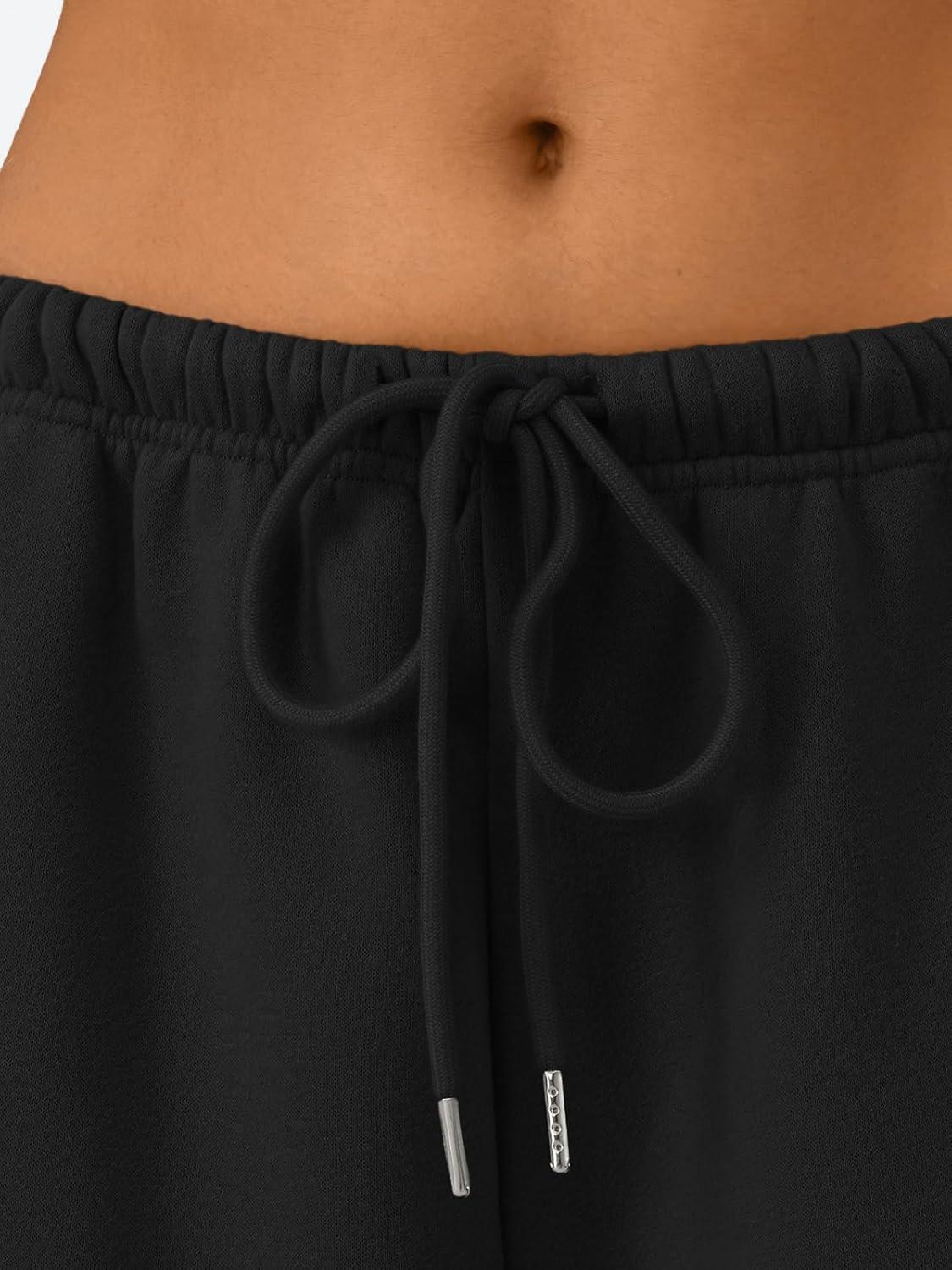 imageTrendy Queen Womens Wide Leg Sweatpants Baggy Drawstring Low Rise Lounge Pants 2025 Fall Joggers with PocketsBlack