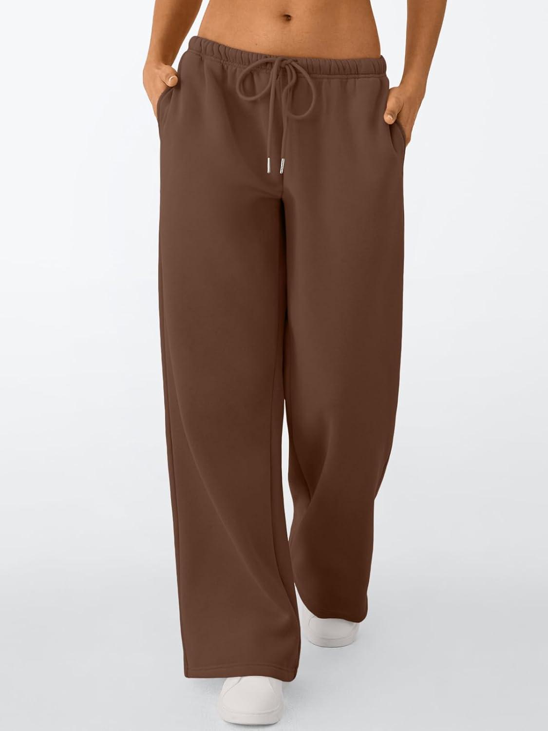 imageTrendy Queen Womens Wide Leg Sweatpants Baggy Drawstring Low Rise Lounge Pants 2025 Fall Joggers with PocketsBrown