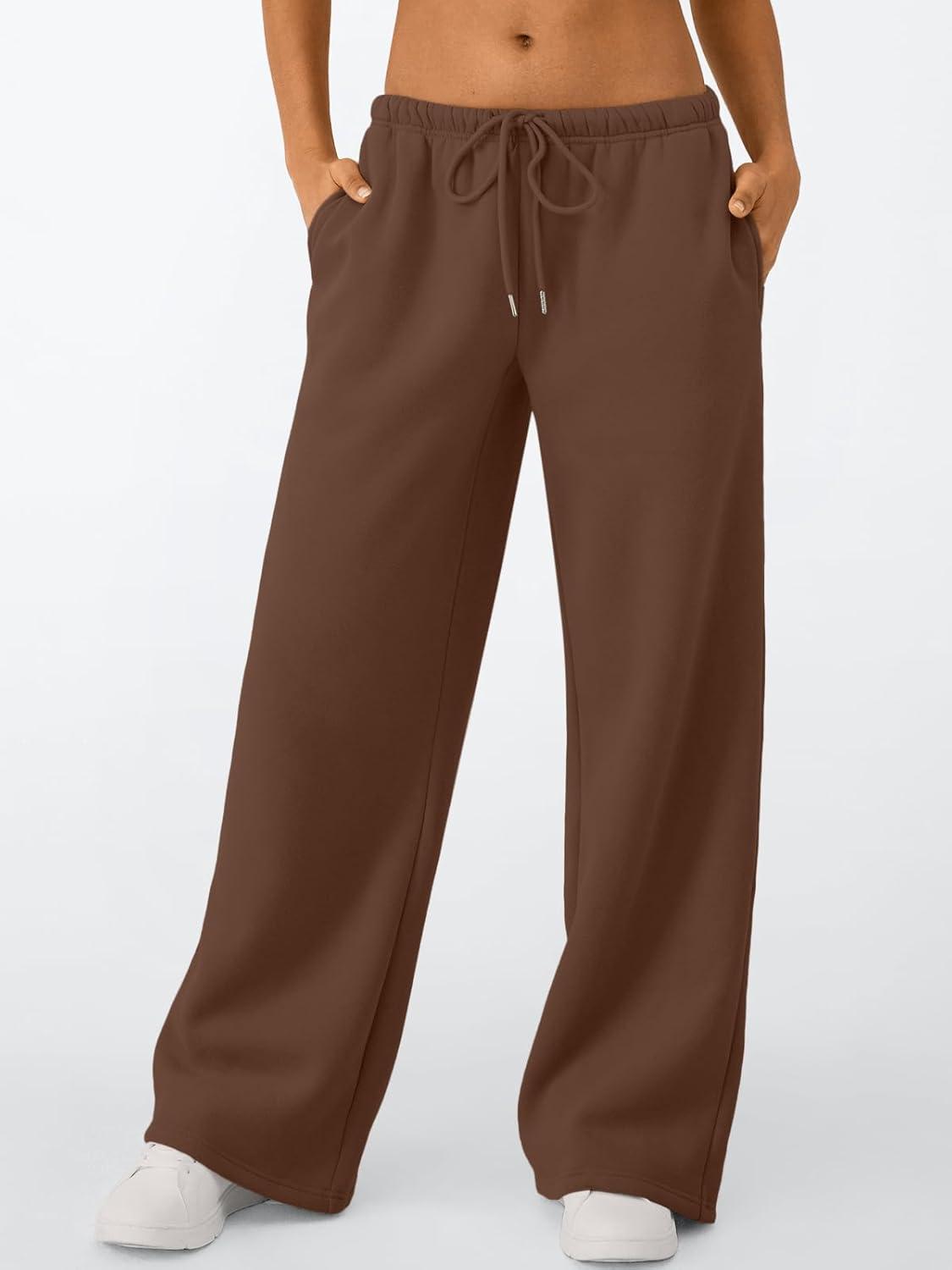 imageTrendy Queen Womens Wide Leg Sweatpants Baggy Drawstring Low Rise Lounge Pants 2025 Fall Joggers with PocketsBrown