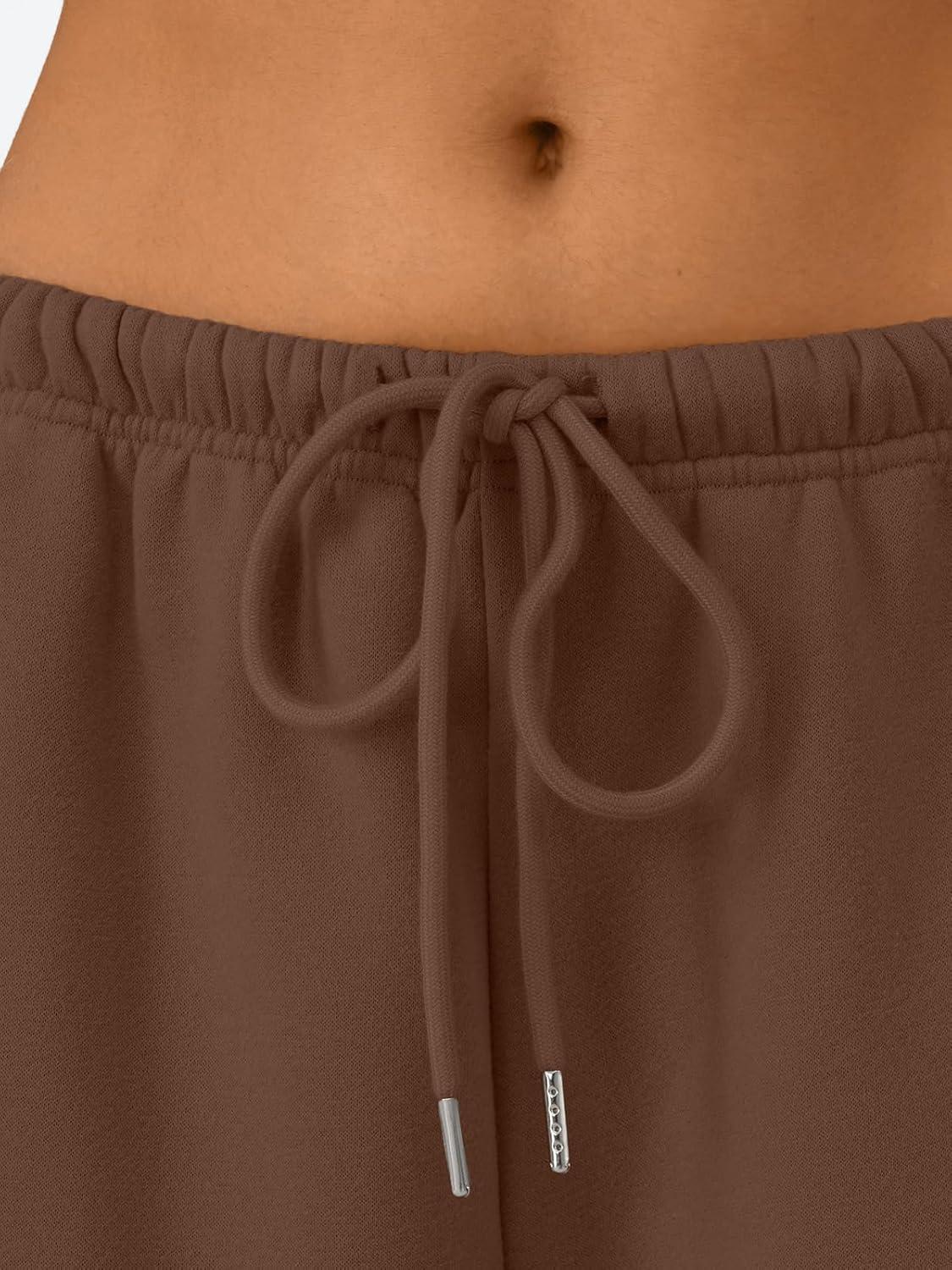 imageTrendy Queen Womens Wide Leg Sweatpants Baggy Drawstring Low Rise Lounge Pants 2025 Fall Joggers with PocketsBrown