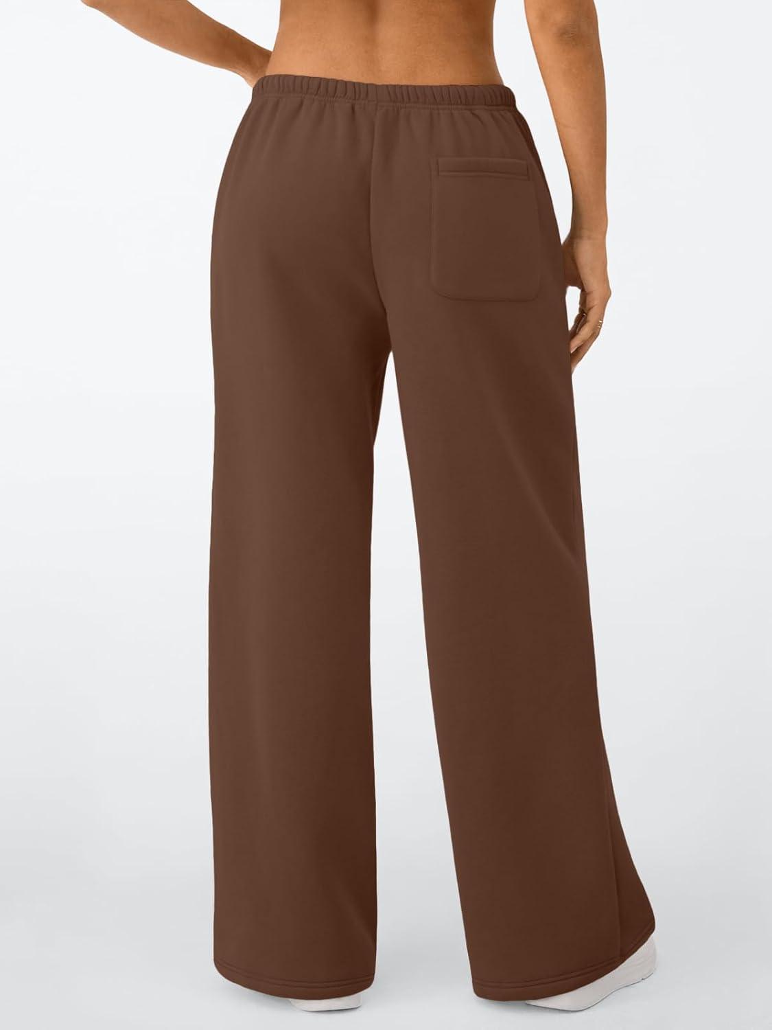 imageTrendy Queen Womens Wide Leg Sweatpants Baggy Drawstring Low Rise Lounge Pants 2025 Fall Joggers with PocketsBrown