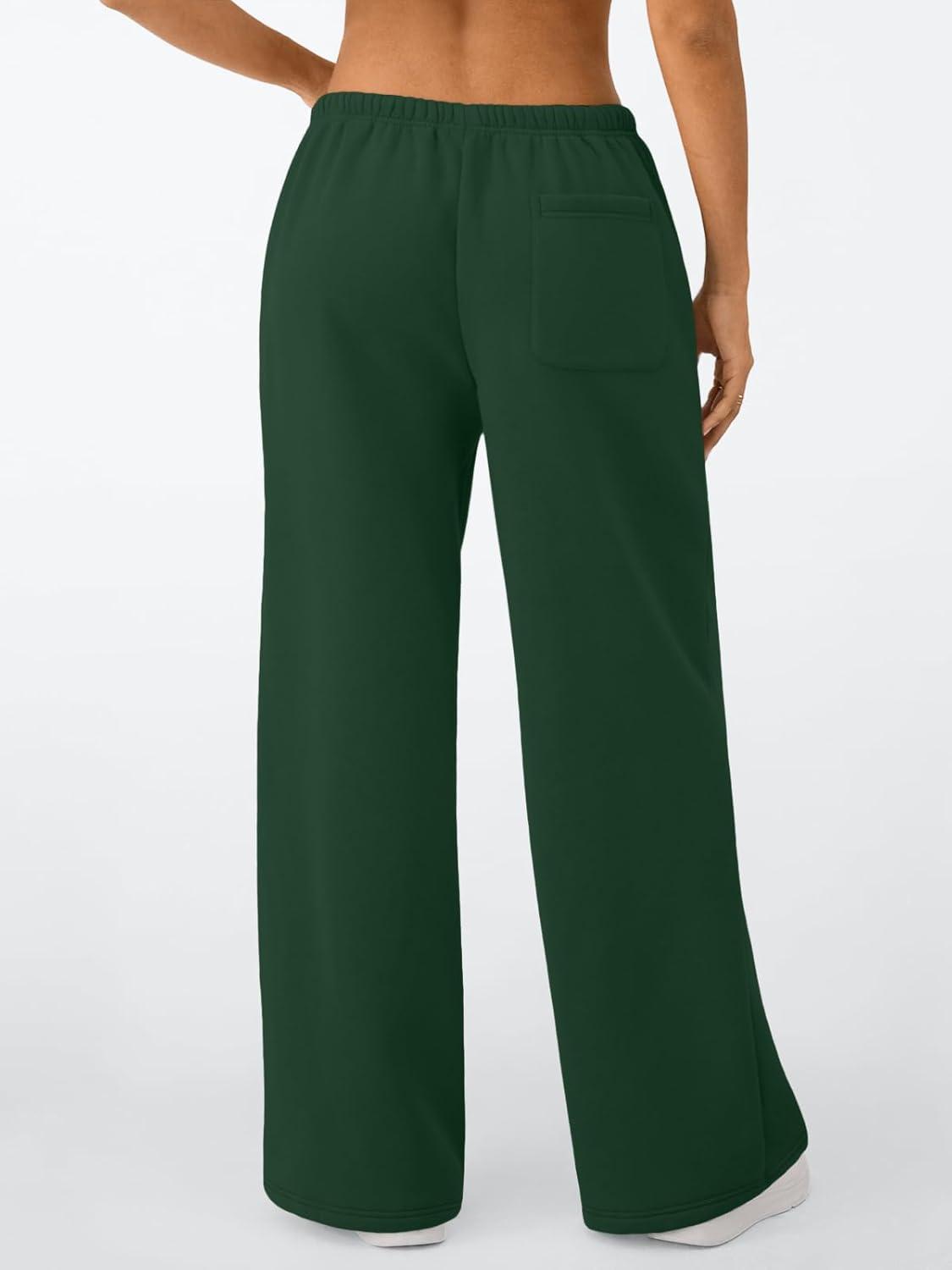 imageTrendy Queen Womens Wide Leg Sweatpants Baggy Drawstring Low Rise Lounge Pants 2025 Fall Joggers with PocketsDarkgreen