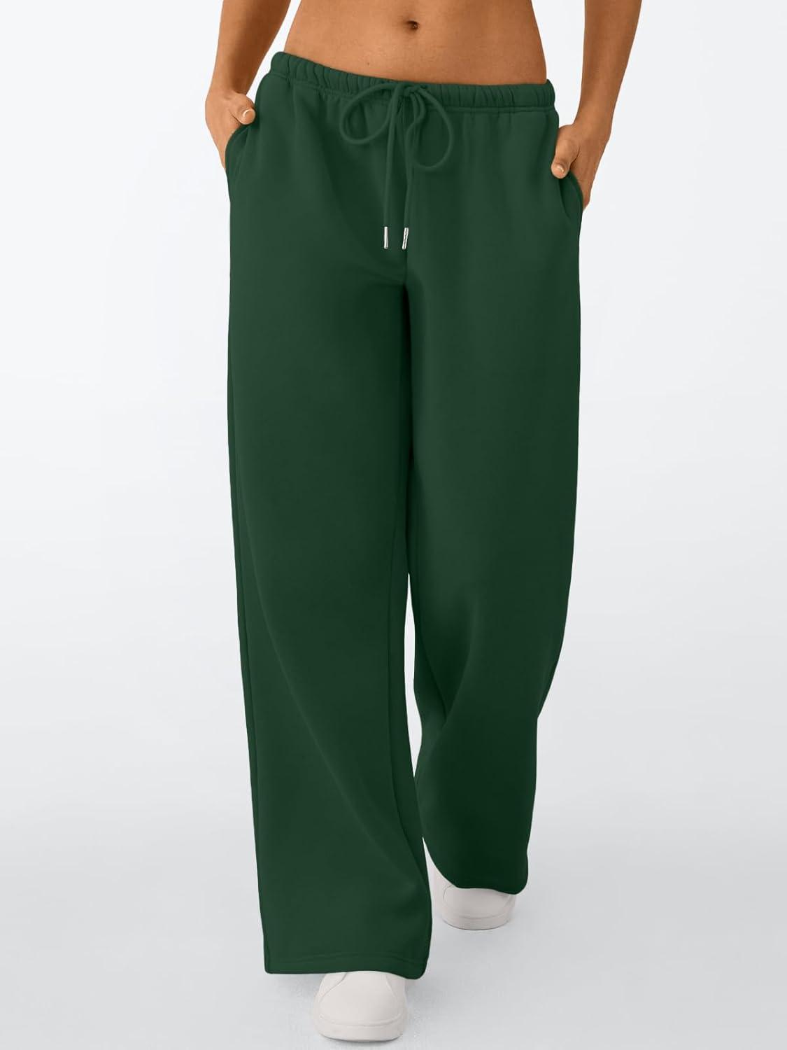 imageTrendy Queen Womens Wide Leg Sweatpants Baggy Drawstring Low Rise Lounge Pants 2025 Fall Joggers with PocketsDarkgreen