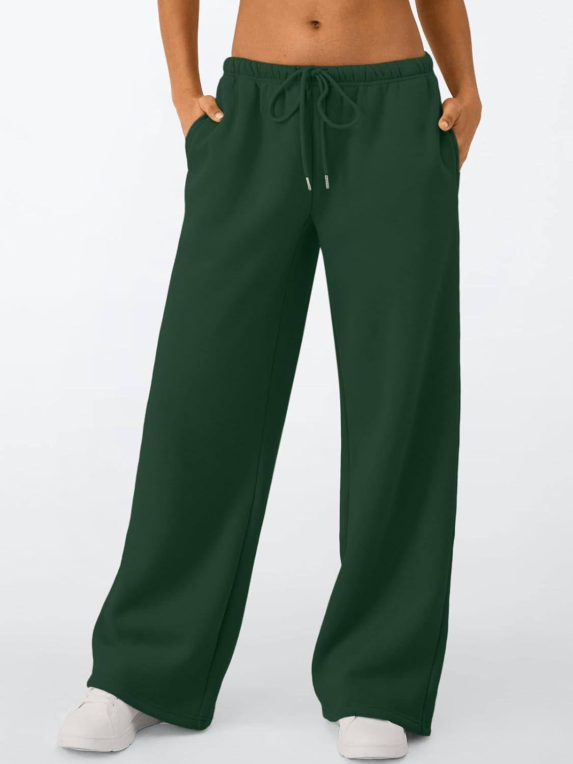 imageTrendy Queen Womens Wide Leg Sweatpants Baggy Drawstring Low Rise Lounge Pants 2025 Fall Joggers with PocketsDarkgreen