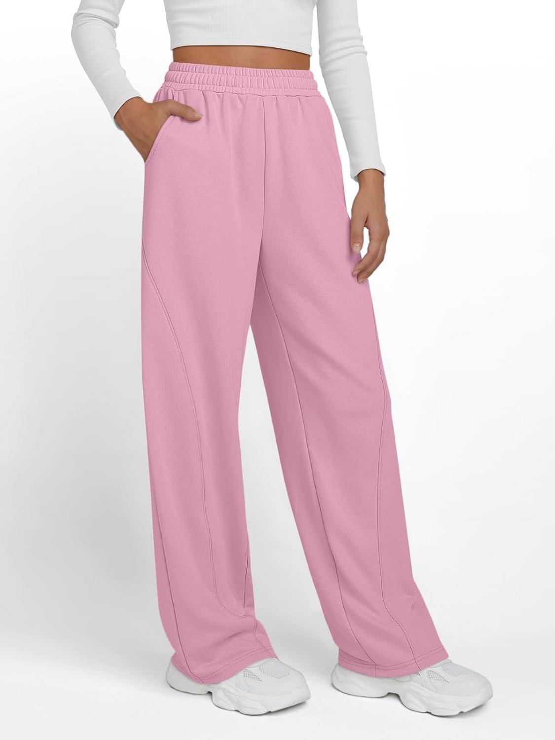 imageTrendy Queen Womens Wide Leg Sweatpants Baggy Y2K High Waisted Joggers Fall Fashion Clothes with Pockets 2025Pink