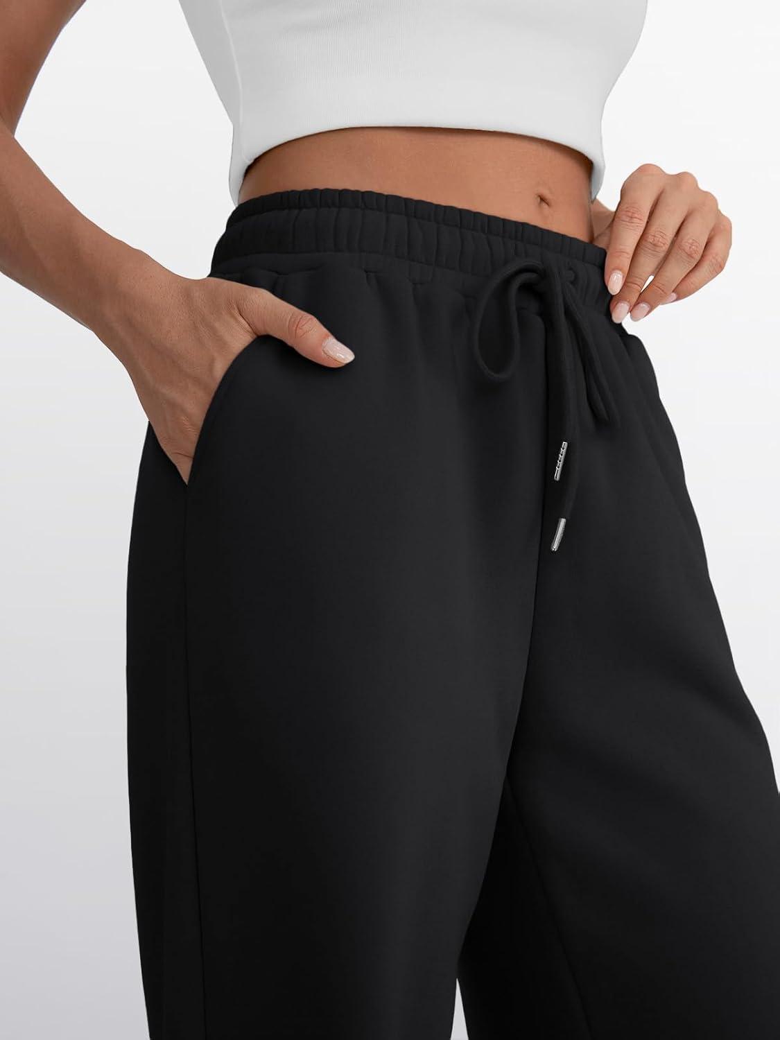 imageTrendy Queen Womens Wide Leg Sweatpants Drawstring High Waisted Lounge Barrel Pants Fall Baggy Athletic Joggers with PocketsBlack