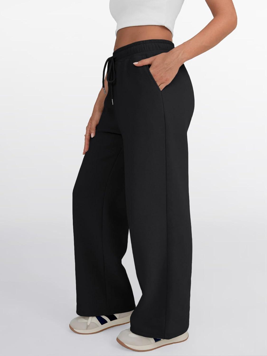 imageTrendy Queen Womens Wide Leg Sweatpants Drawstring High Waisted Lounge Barrel Pants Fall Baggy Athletic Joggers with PocketsBlack