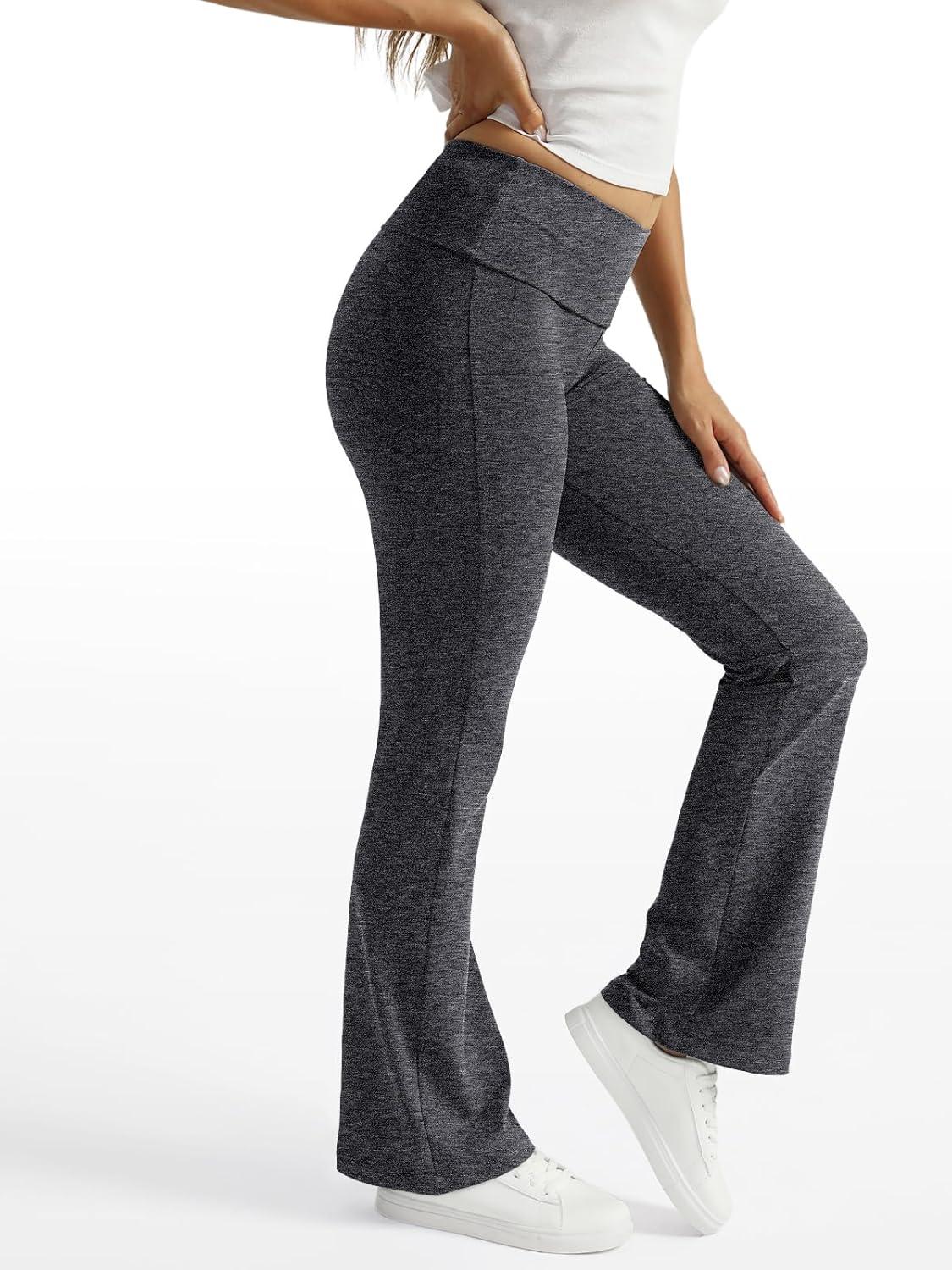 imageTrendy Queen Womens Wide Leg Yoga Pants Bootcut Workout Flare Leggings Trendy High Waisted Fold Over 2025 Fall OutfitsCharcoal
