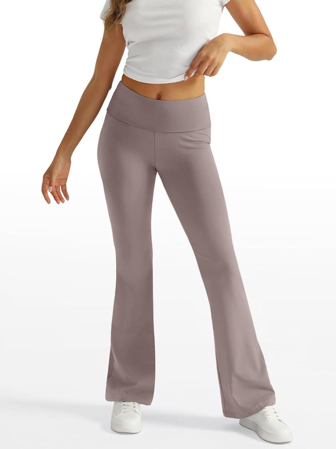 imageTrendy Queen Womens Wide Leg Yoga Pants Bootcut Workout Flare Leggings Trendy High Waisted Fold Over 2025 Fall OutfitsCoffeegrey