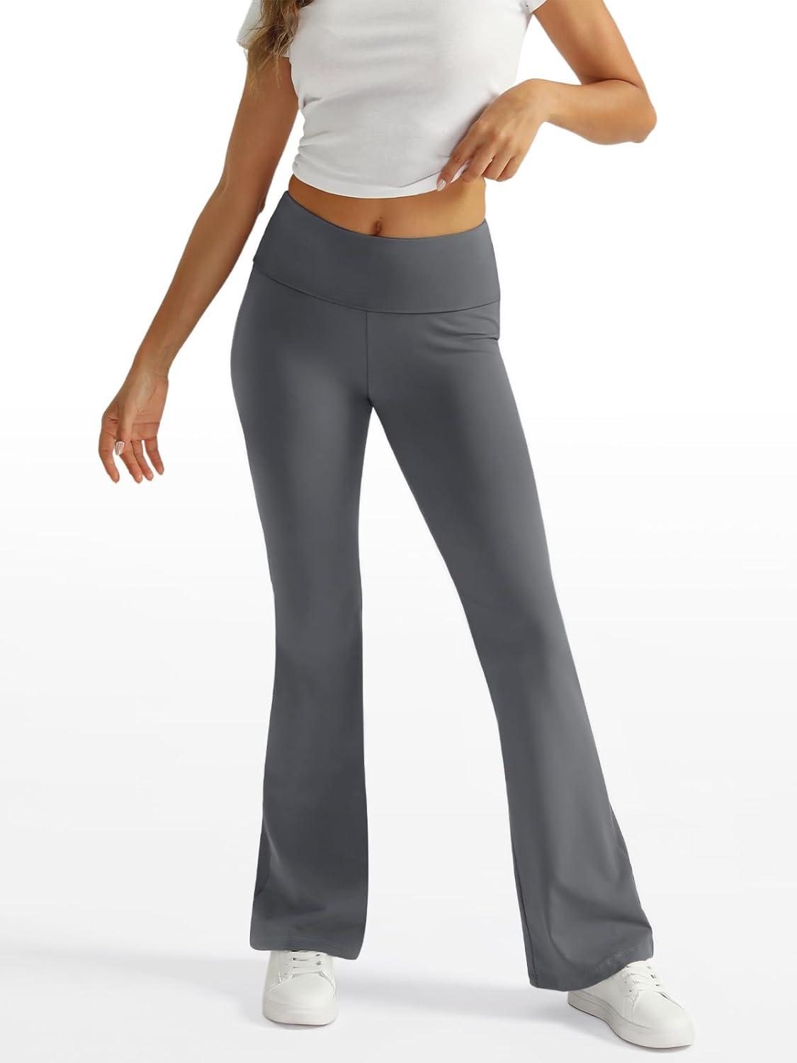 imageTrendy Queen Womens Wide Leg Yoga Pants Bootcut Workout Flare Leggings Trendy High Waisted Fold Over 2025 Fall OutfitsGrey