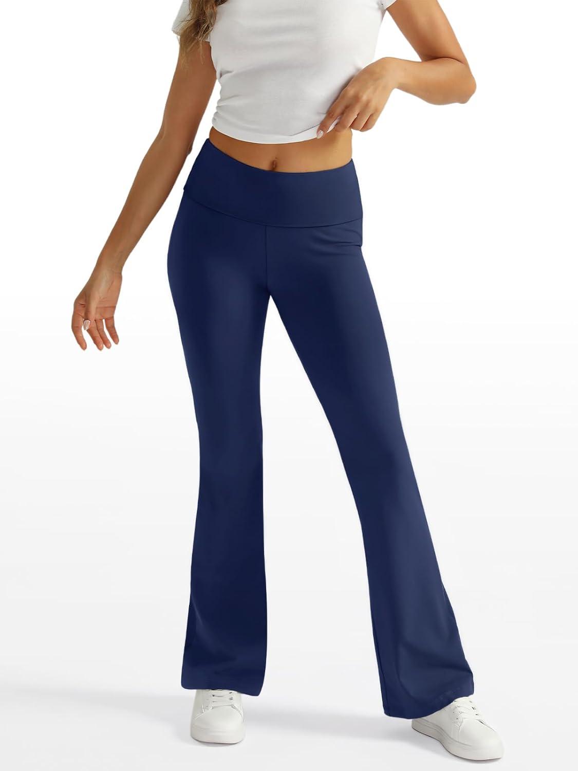 imageTrendy Queen Womens Wide Leg Yoga Pants Bootcut Workout Flare Leggings Trendy High Waisted Fold Over 2025 Fall OutfitsNavy