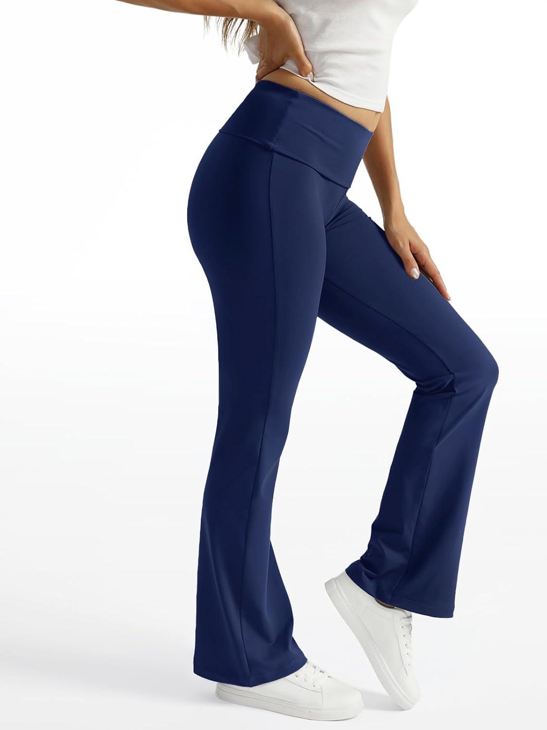 imageTrendy Queen Womens Wide Leg Yoga Pants Bootcut Workout Flare Leggings Trendy High Waisted Fold Over 2025 Fall OutfitsNavy