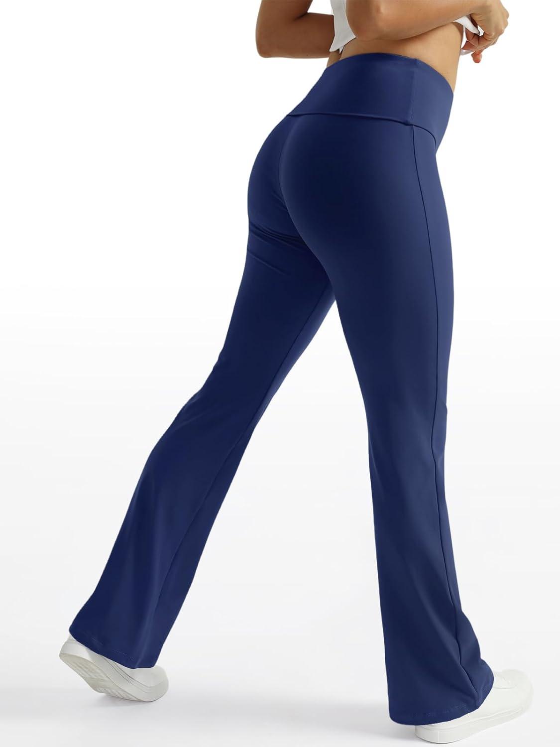 imageTrendy Queen Womens Wide Leg Yoga Pants Bootcut Workout Flare Leggings Trendy High Waisted Fold Over 2025 Fall OutfitsNavy