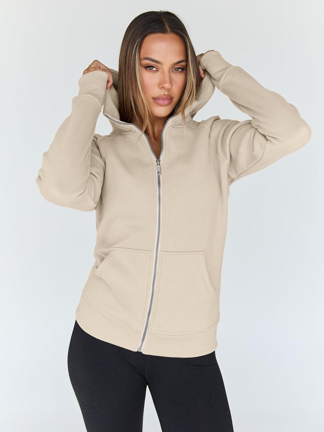 imageTrendy Queen Womens Zip Up Hoodies Fleece Jackets Oversized Sweatshirts Fall Fashion Outfits Sweaters Winter ClothesApricot