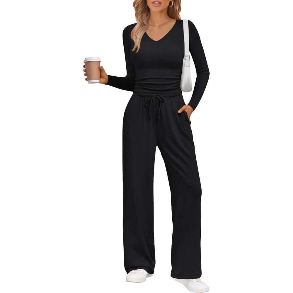 imageTrendy Queen 2 Piece Lounge Sets for Women Fall Outfits 2025 Fashion Two Piece Sweatsuits Business Casual Outfits ClothesBlack