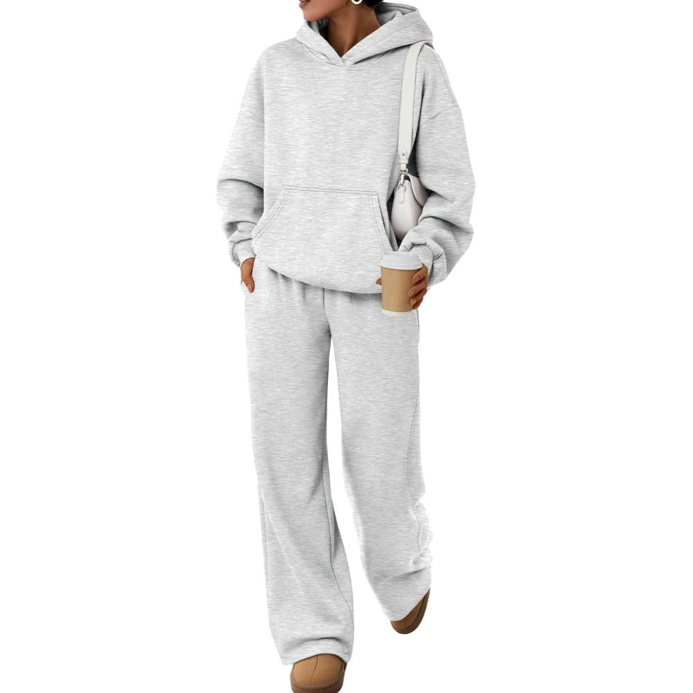 imageTrendy Queen 2 Piece Lounge Sweat Sets Plus Size Fall Fashion Matching Sweatsuits Wide Leg Pants Travel Outfit Winter ClothesGrey