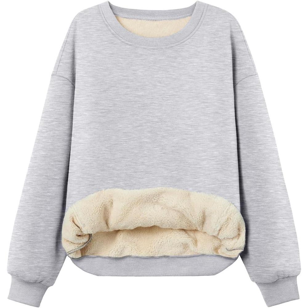 imageTrendy Queen Fleece Sherpa Lined Sweatshirts for Women 2025 Fall Fashion Winter Crewneck Pullover Hoodies Outfits ClothesHeather Grey