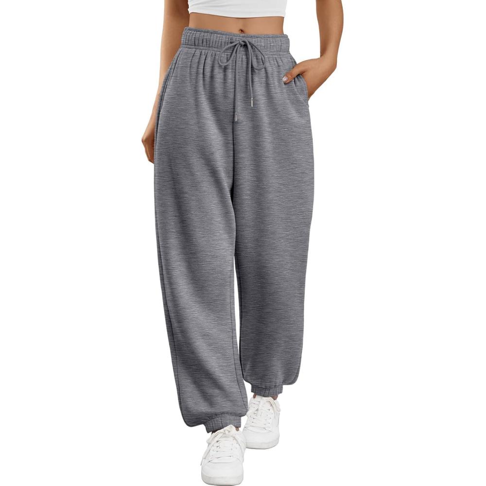 imageTrendy Queen Sweatpants Women Baggy Joggers with Pockets Lounge Comfy Barrel Pants Teens Cute Y2K Sports Fall Clothes 2025Blackgrey
