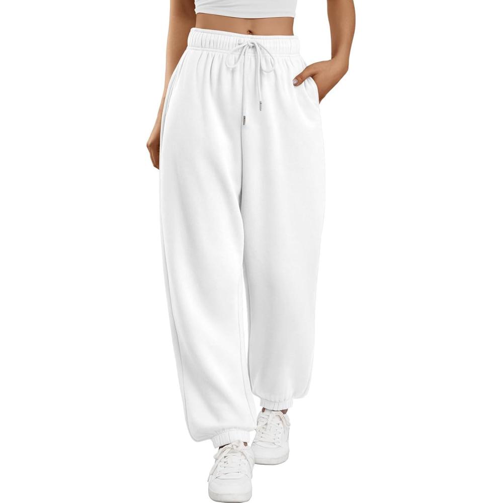 imageTrendy Queen Sweatpants Women Baggy Joggers with Pockets Lounge Comfy Barrel Pants Teens Cute Y2K Sports Fall Clothes 2025White