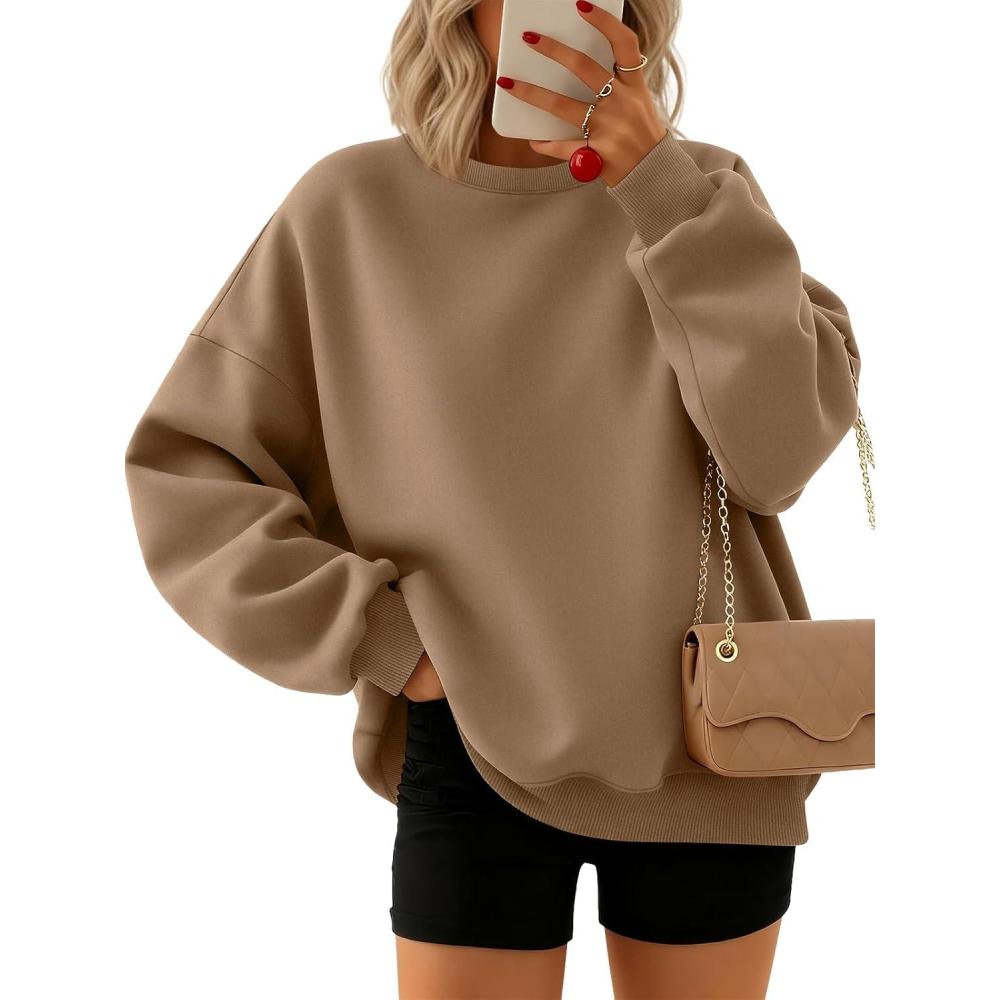 imageTrendy Queen Sweatshirts for Women Hoodies Oversized Crewneck Tops Sweaters Comfy Fall Winter Outfits Clothes 2025 FashionKhaki
