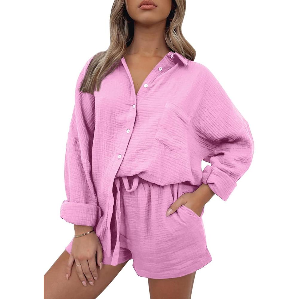 imageTrendy Queen Two Piece Sets For Women Summer Short Sets Beach Vcation Lounge Pajama 2 Piece Spring Outfits Fashion 2025Pink