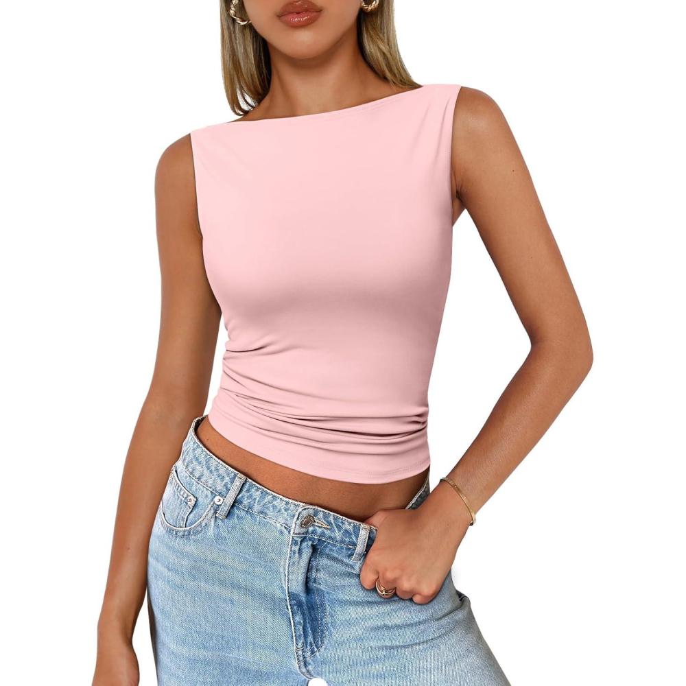 imageTrendy Queen Women Going Out Summer Tank Tops Spring Casual Basic Cute 2025 Sleeveless Shirt Vacation Fashion Outfit ClothesPink