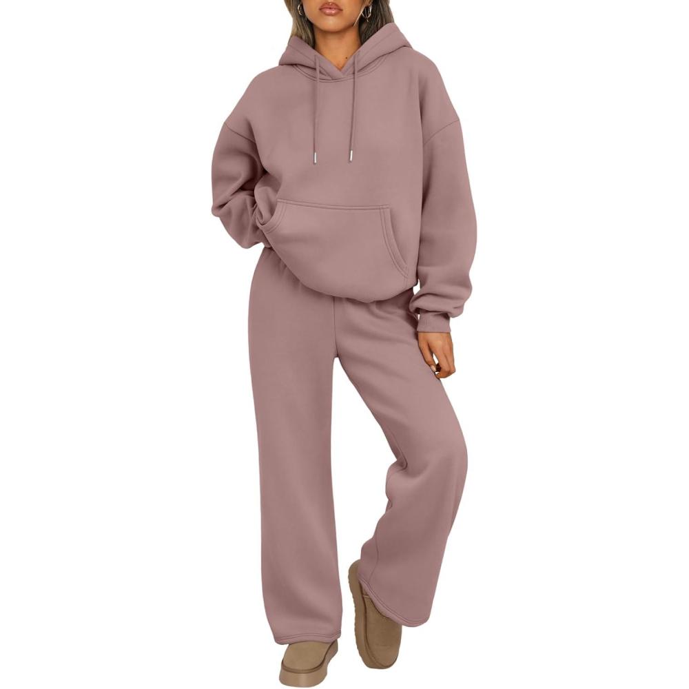 imageTrendy Queen Womens 2 Piece Outfits Lounge Fall Fashion Sets Oversized Sweatshirts Wide Leg Pants Sweatsuits Winter ClothesDark Pink