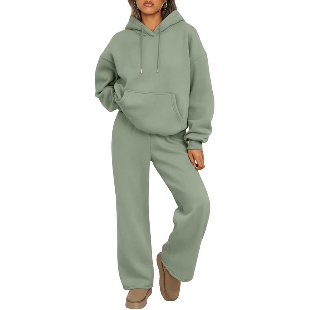 imageTrendy Queen Womens 2 Piece Outfits Lounge Fall Fashion Sets Oversized Sweatshirts Wide Leg Pants Sweatsuits Winter ClothesGreen