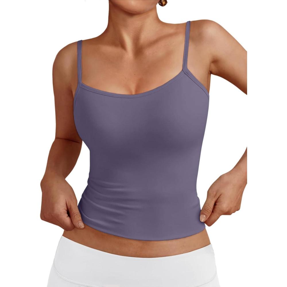 imageTrendy Queen Womens Adjustable Camisole Sleeveless Square Neck Spaghetti Strap Tank Tops Basic ShirtPurple