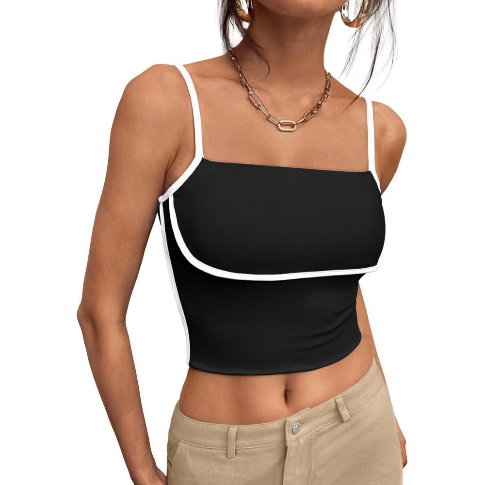 imageTrendy Queen Womens Camisole Tube Tops with Adjustable Spaghetti Strap Cute Summer Going Out Crop Tops 2025
